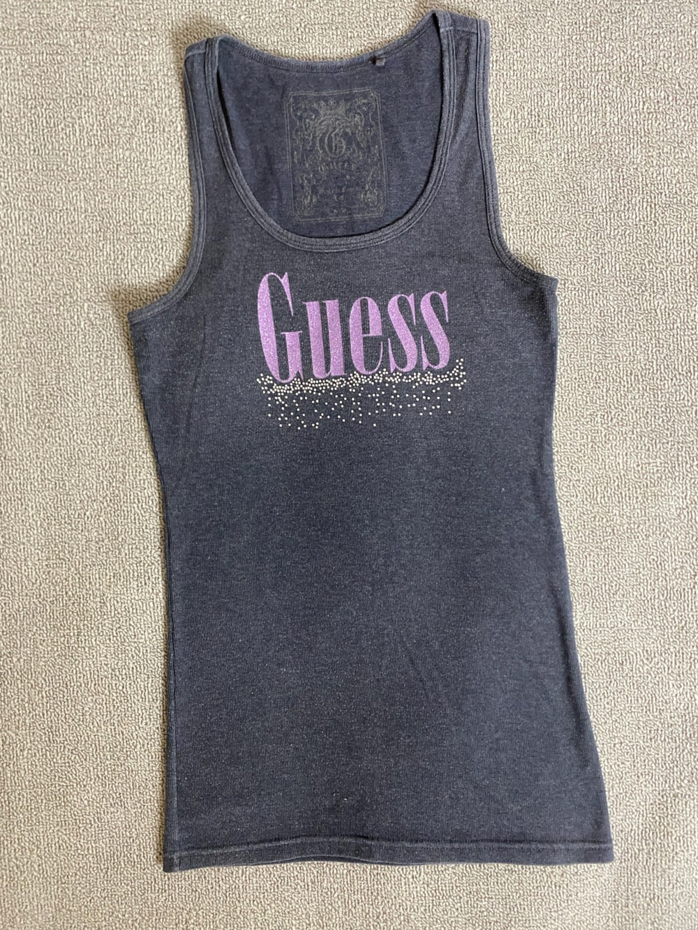Vintage Y2K Guess Dark Gray Glitter and Rhinestone Guess Tank
